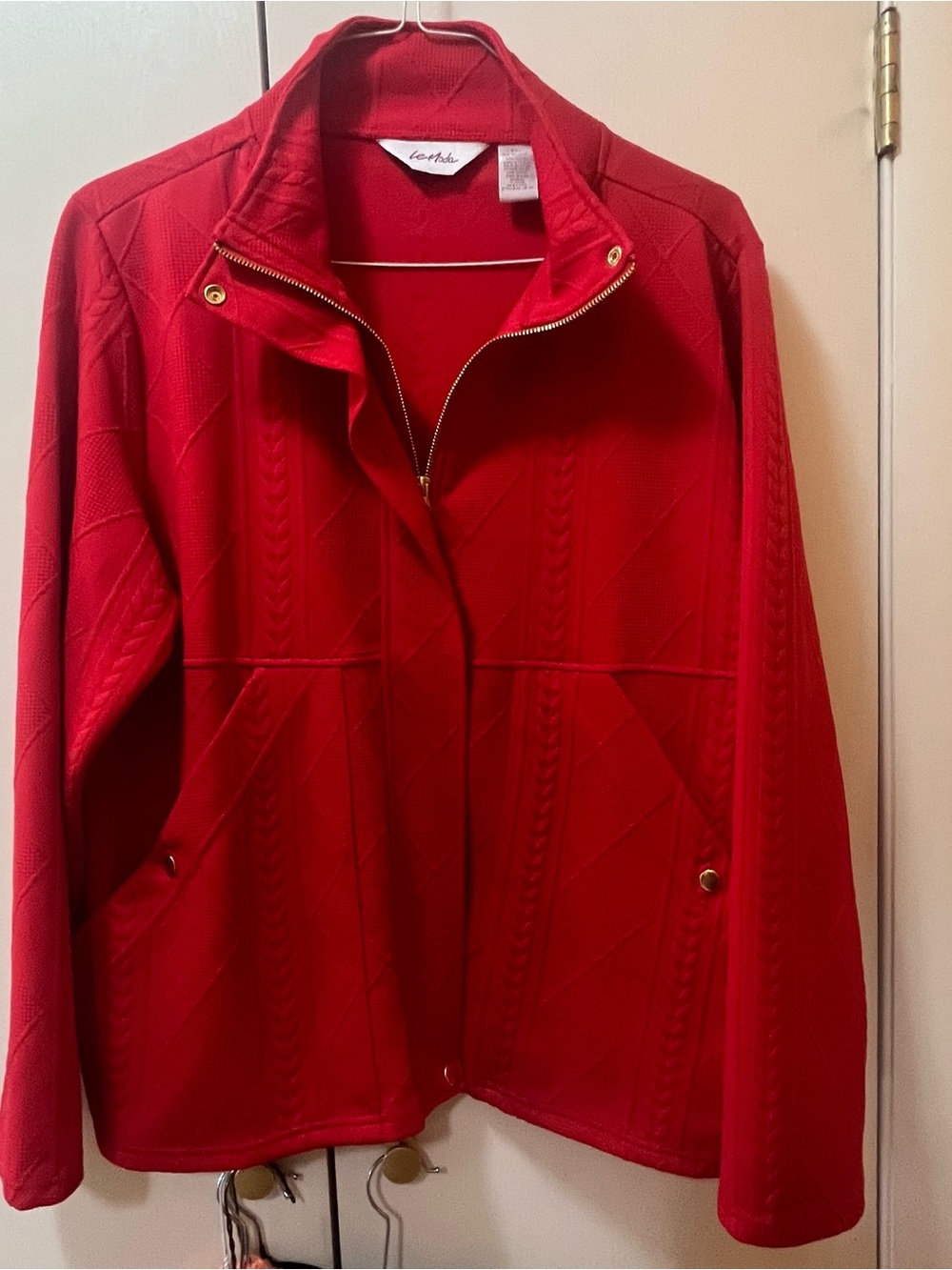 LeModa Red Utility Jacket with Zip & Snap Details
